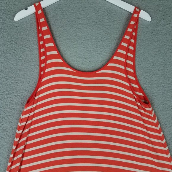 NEW Volcom Maxi Dress Women's Medium Orange White Striped Casual Stretch Tank - Picture 2 of 13